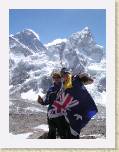 15April05 - At top of Kalapattar Everest on left * Andy and Nay with a classic Everest shot just after Andy asked Nay to marry him (she didn't even cry even with the bottle of Moet !! This was probably due to the fact that is was blowing a gale and about minus 1 million degrees even though it 'looks' sunny). It's ok honey, I'll still marry you ! * 1536 x 2048 * (664KB)